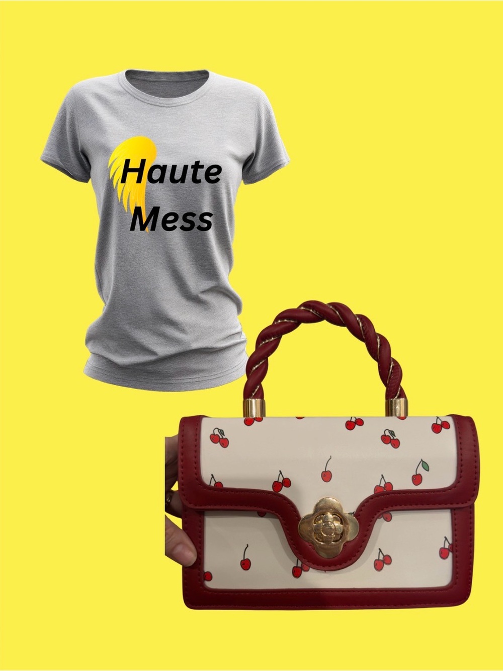 Cherry Print Satchel with Red Trim + Haute Mess Short